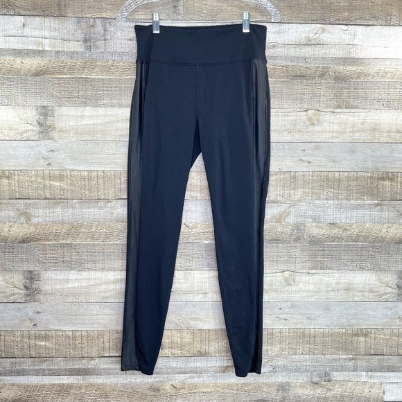 Athleta Pants - Athleta Tux Metro Leggings Women's Medium Black Faux Leather Track Stripe 456940
